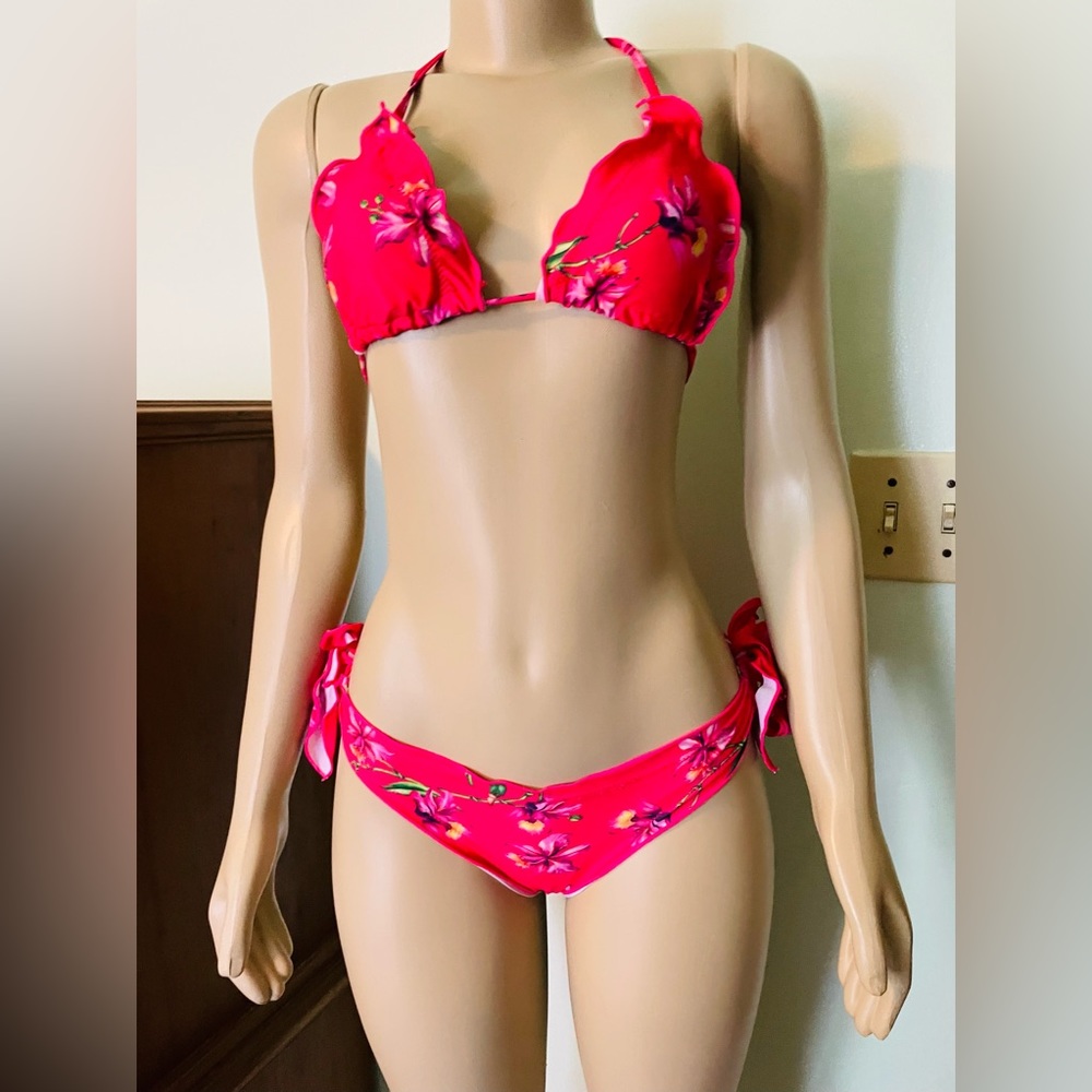 Shein Pink Floral Bikini Top and Bottom Set